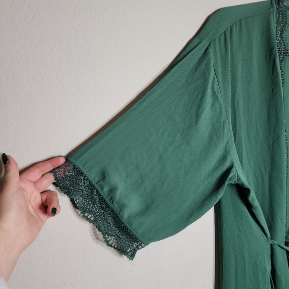 NWT Macy's I.N.C. International Concepts Green Lace Trim Short Robe XL - Picture 13 of 14
